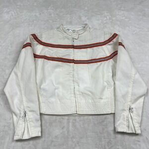 USA Biker Design Racing Jacket Womens Large White Orange Reflective Moto Zip